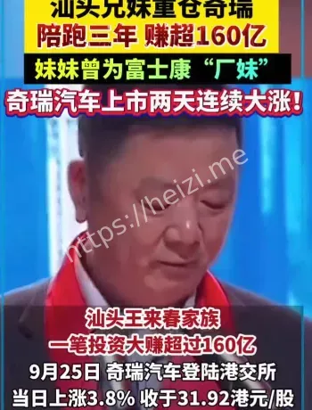 奇瑞港股上市首日收盘